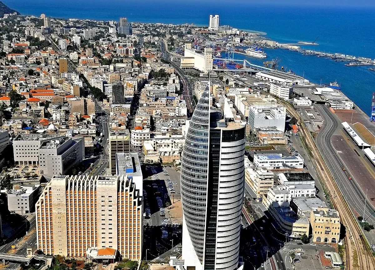 Downtown Haifa, including the port and the sail tower — Israel