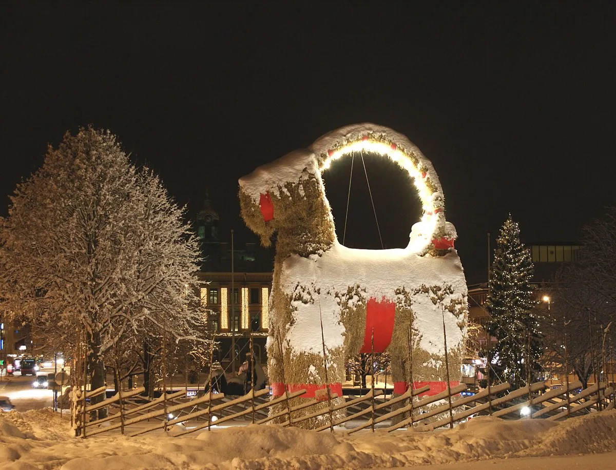 The Gävle Goat, a Christmas decoration known to be targeted by arsonists. — Sweden
